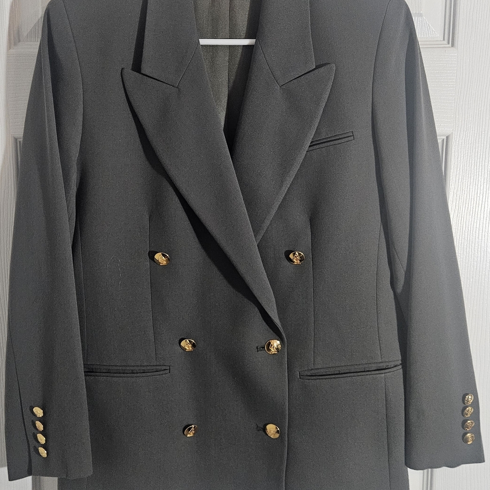 Austin Reed Women's Vintage Double Breasted Petite Size 8 Grey Workwear Blazer.